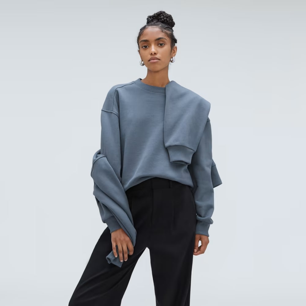The Track Oversized Crew in Faded Blue — detail view