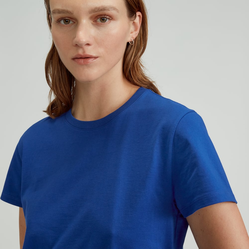The Box-Cut Tee in Essential Cotton in Mazarine Blue — detail view