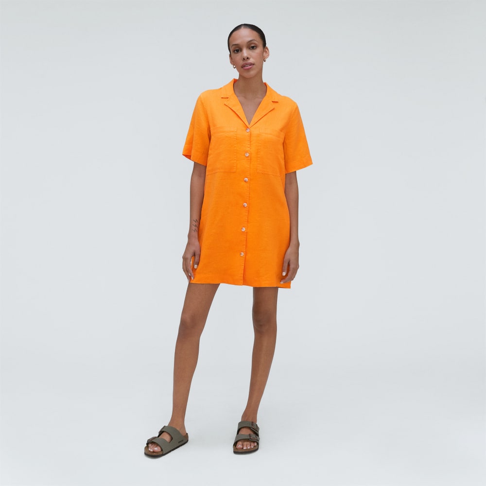 The Linen Workwear Dress in Turmeric — alternate view