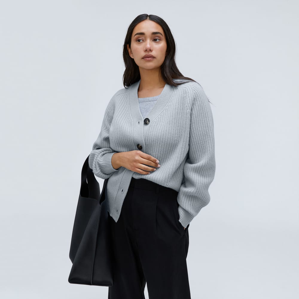 The Felted Merino Cardigan in Sky — detail view