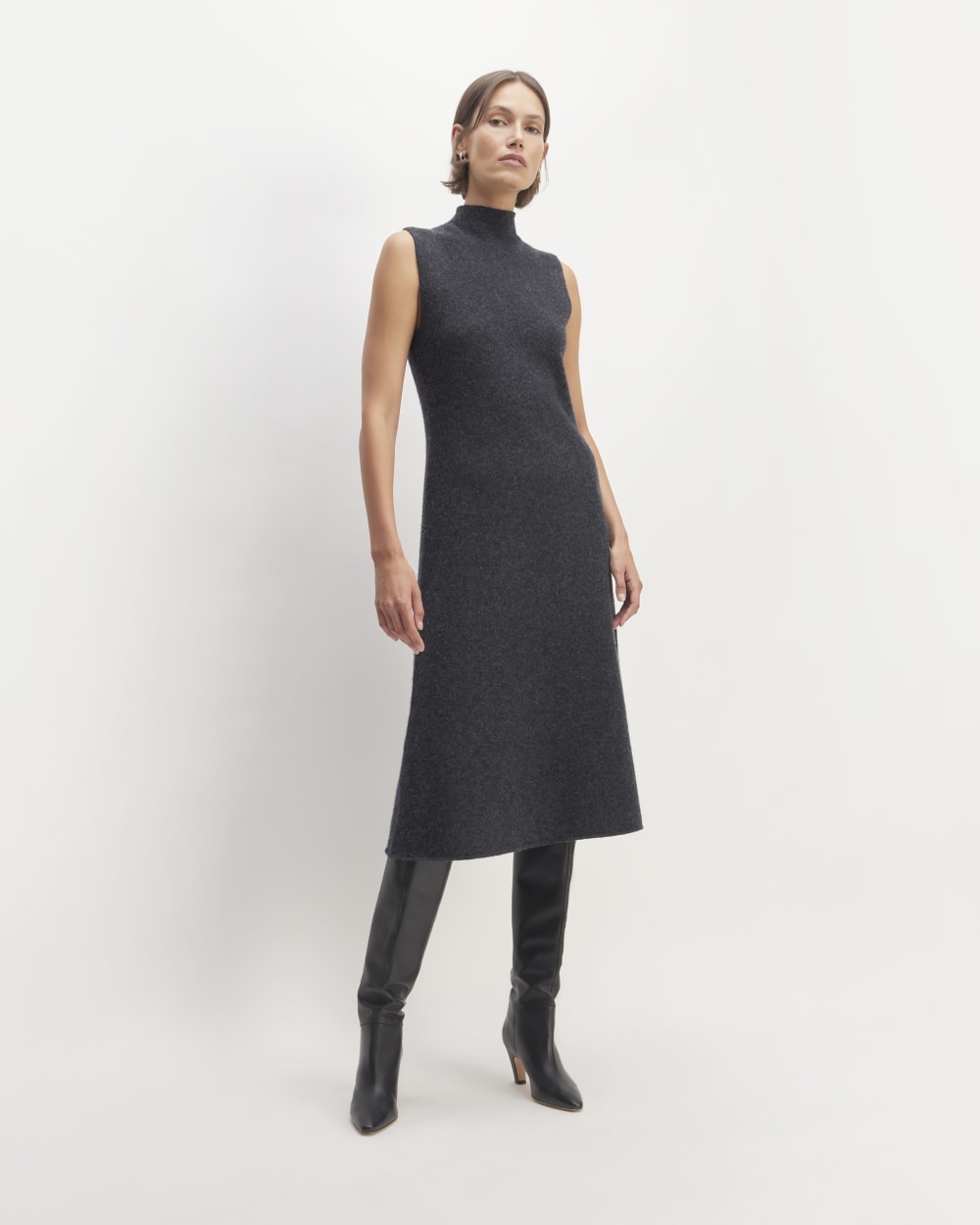 The Cozy-Stretch Sleeveless Midi Dress in Charcoal — front view