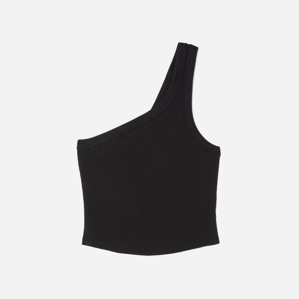 The Ribbed One-Shoulder Tank in Black — front view