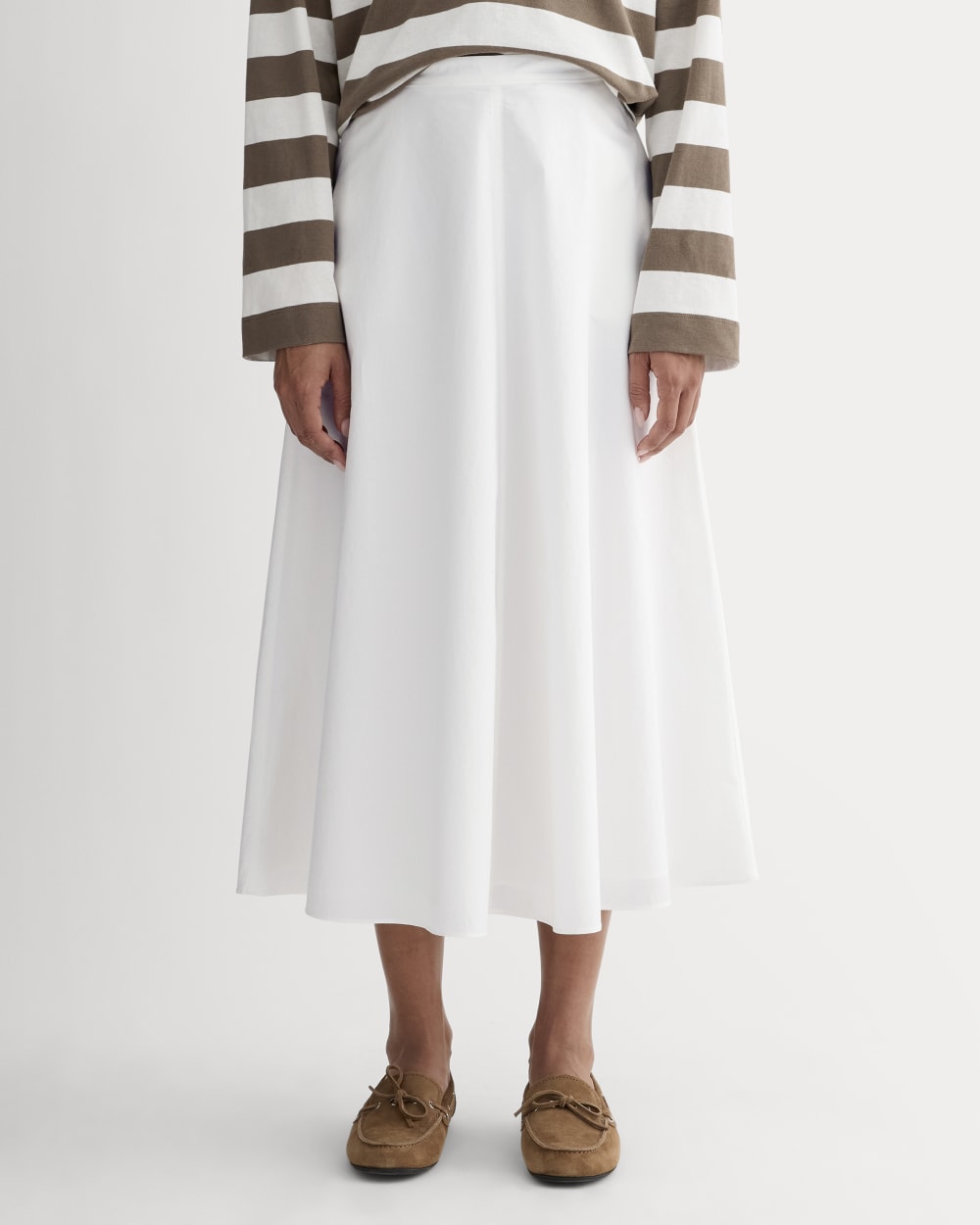 The Midi Skirt in Ultrasoft Cotton in White — detail view