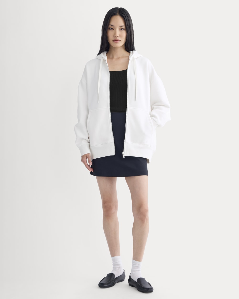 Luxe Fleece Oversized Full-Zip Hoodie in Bone — detail view