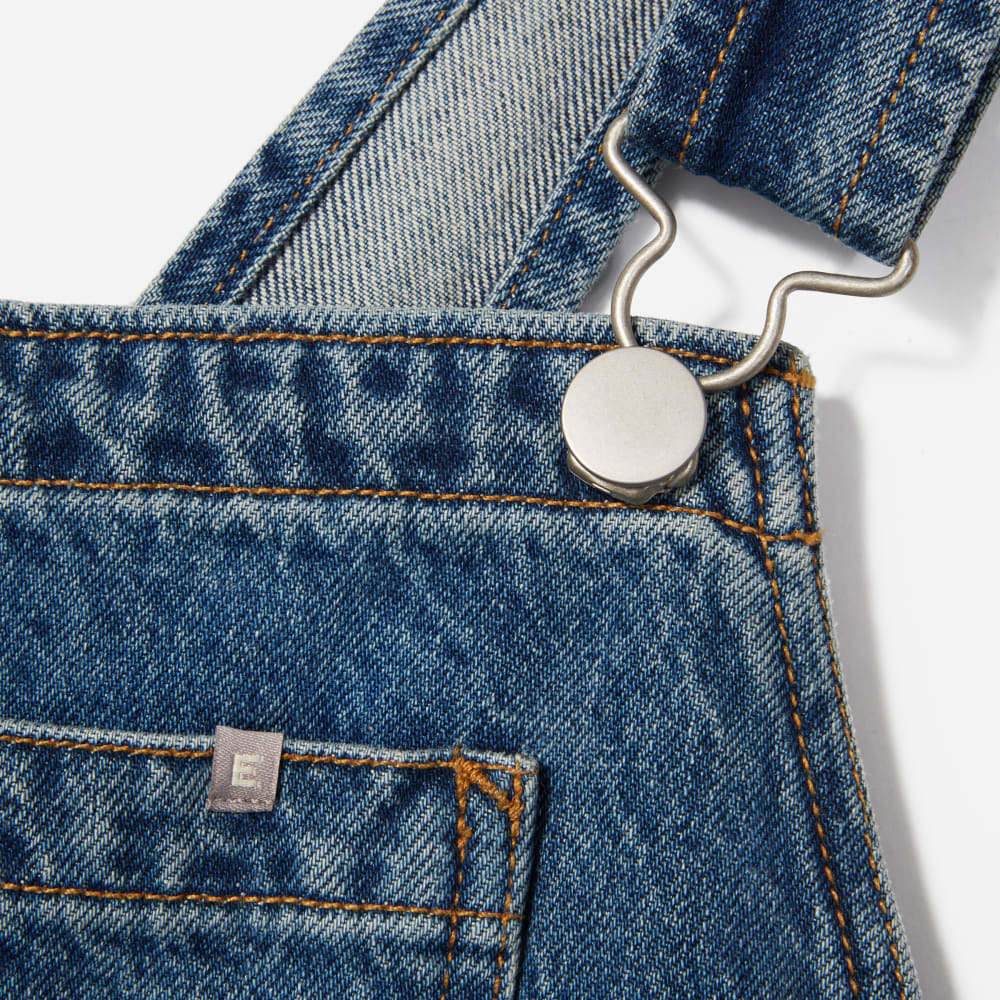 The Denim Overalls in Medium Indigo — detail view