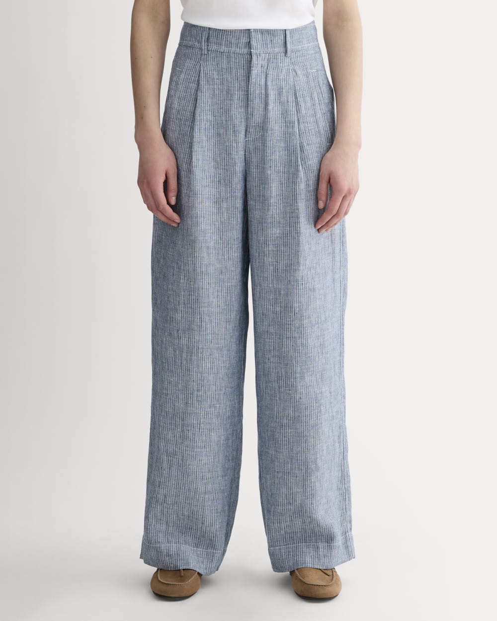 The Linen Way-High® Drape Pant in White / Blue — detail view