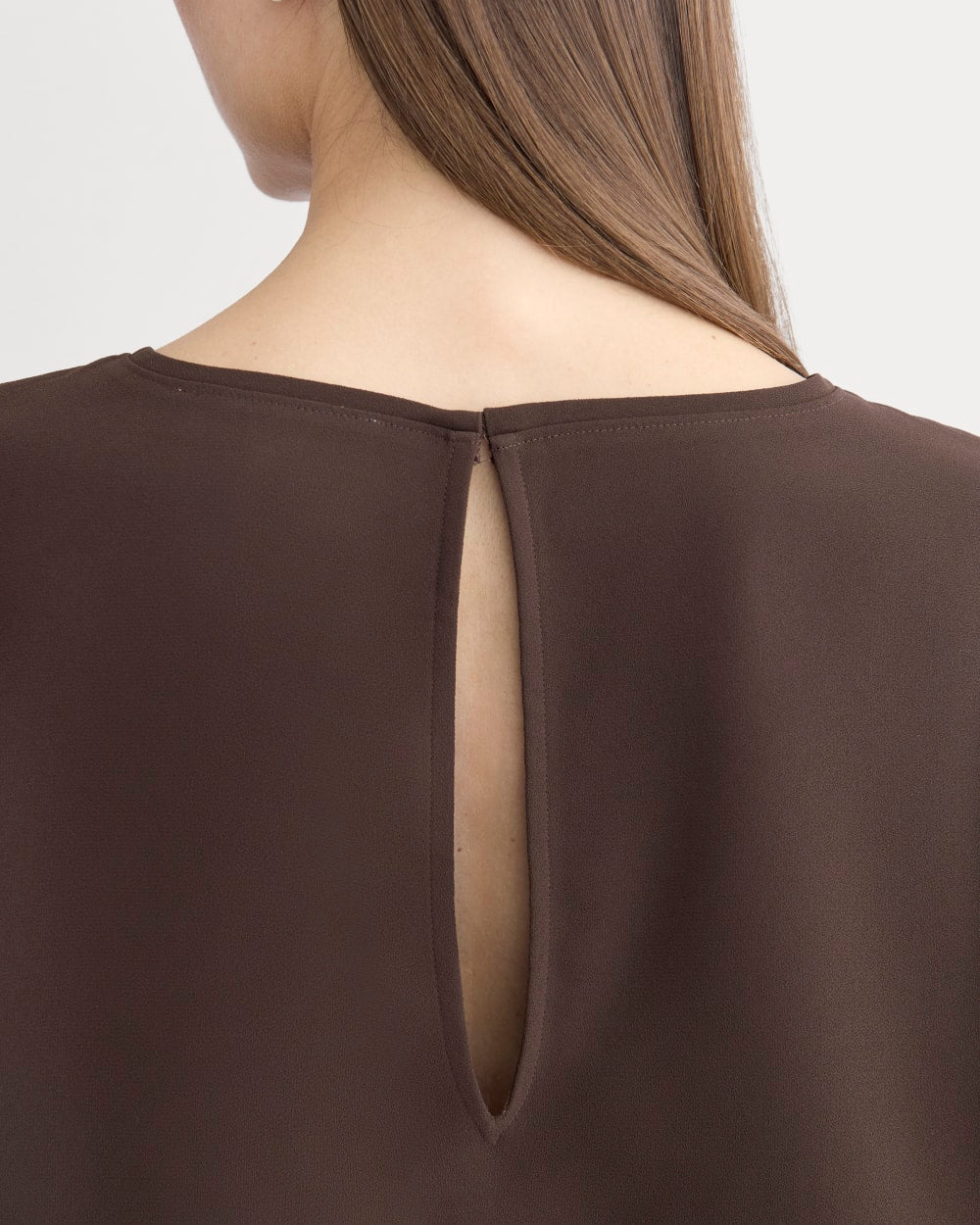 Drapey Crepe Top in Dark Chocolate — detail view