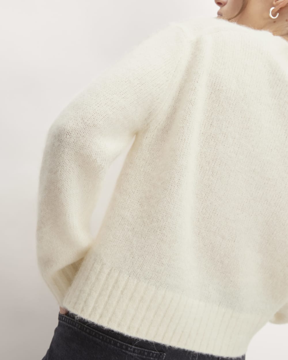 The Alpaca Cropped Crewneck Sweater in Snow — detail view