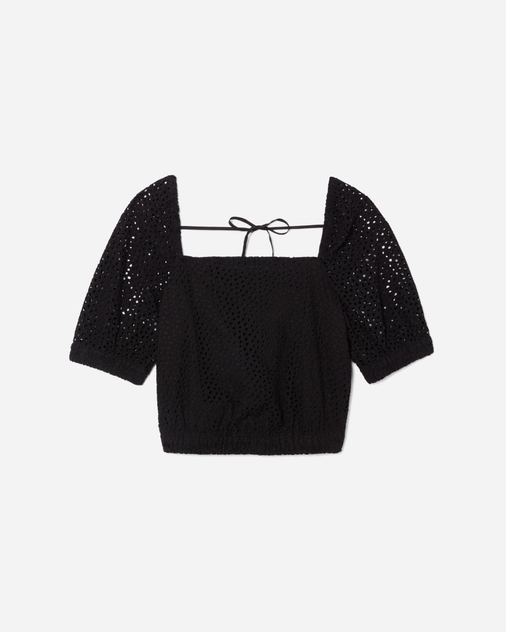 The Eyelet Puff Sleeve Top in Black — detail view