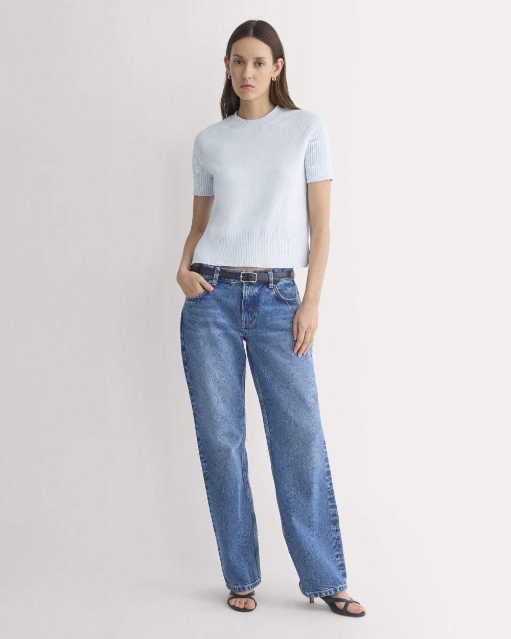 Short-Sleeve Crew in Everyday Cotton in Skywriting — detail view