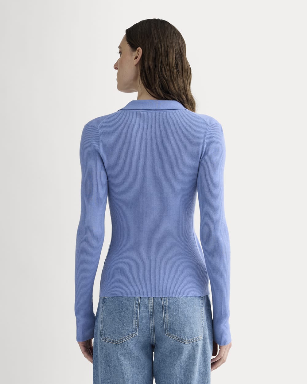 The Polo in Ultrasoft Merino in Bluebell — detail view