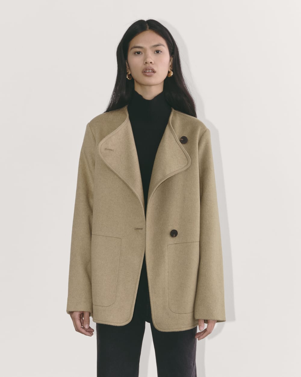 The October Coat in Dark Heathered Camel — front view