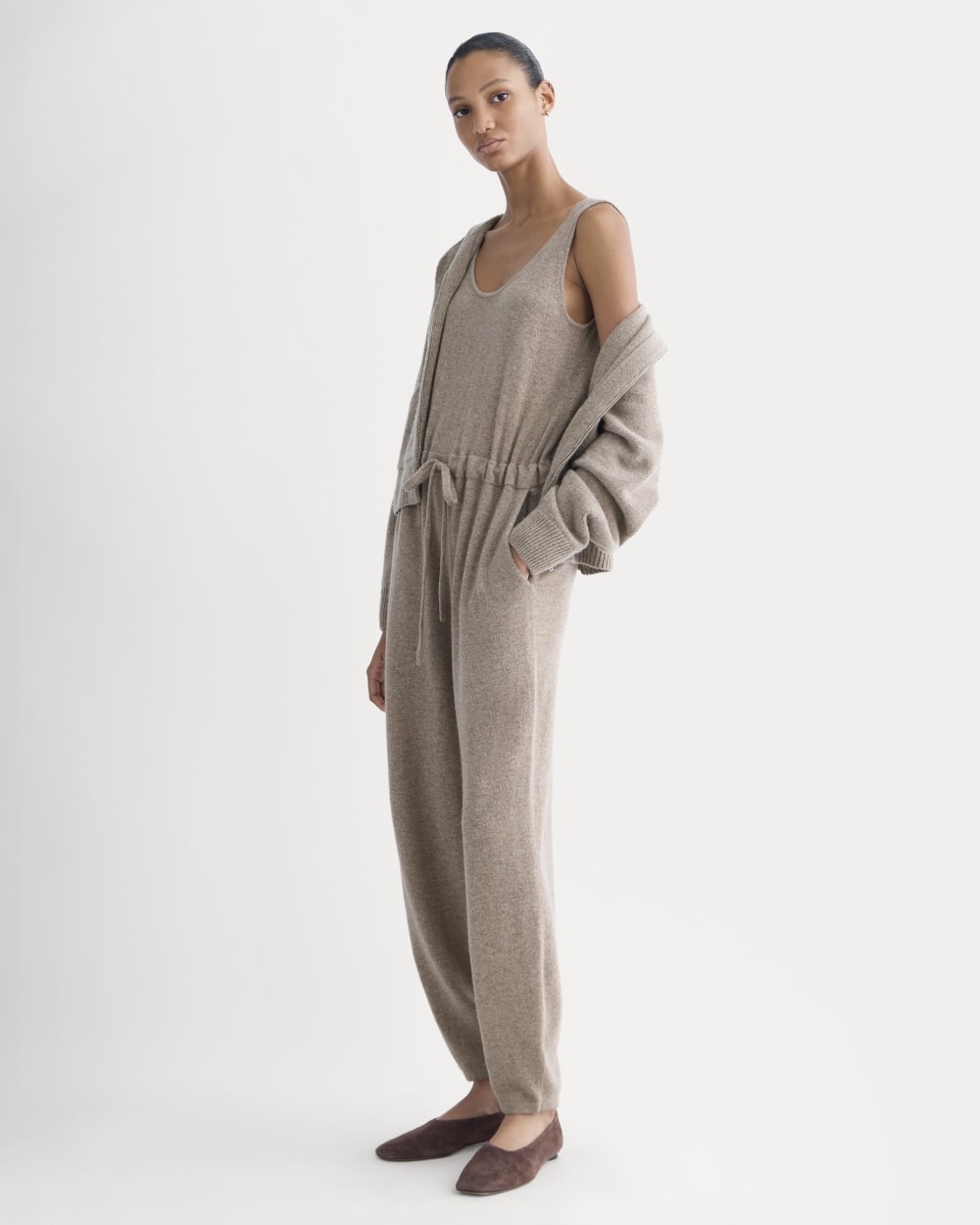 Cashmere Lounge Jumpsuit in Oatmeal — detail view
