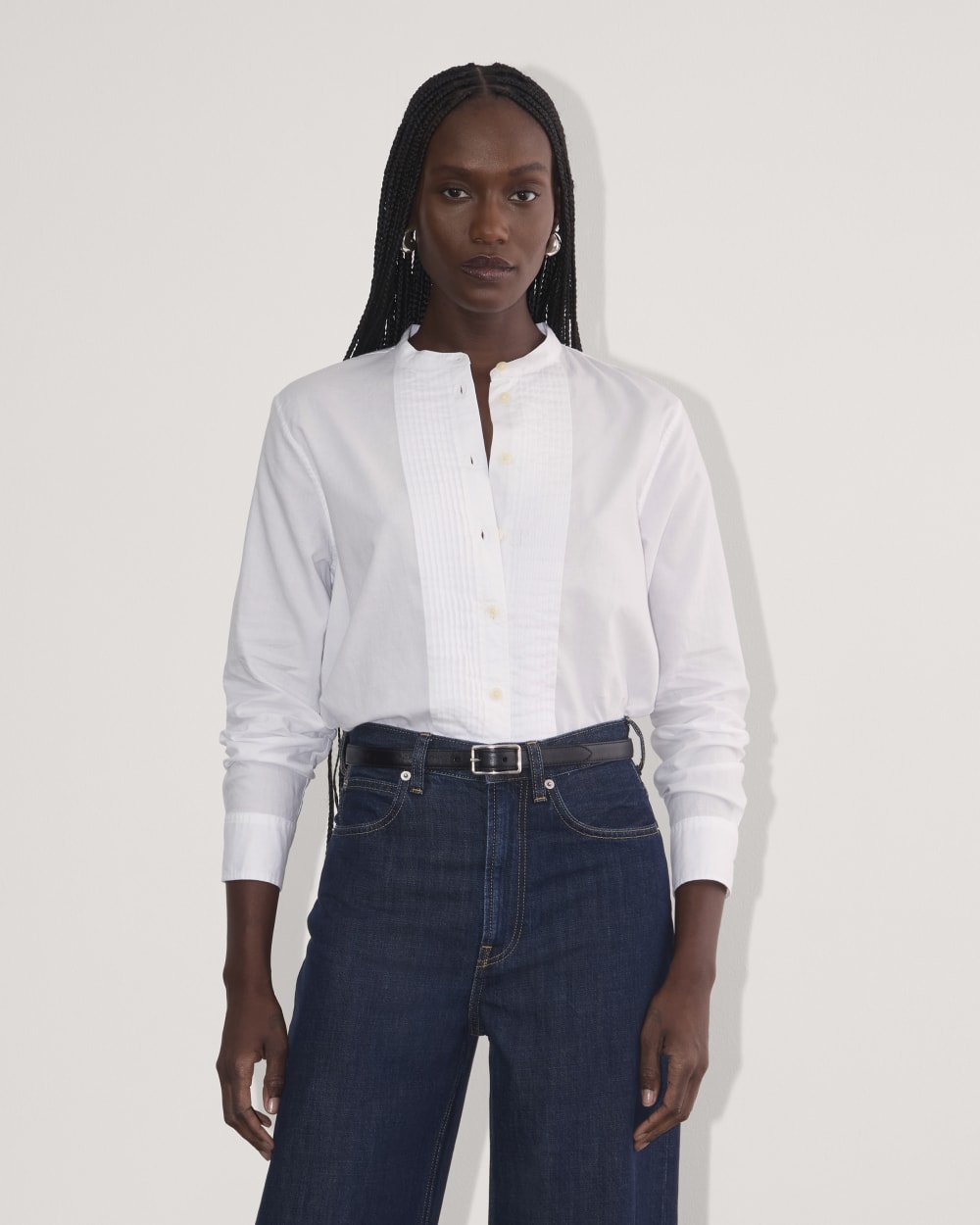 The Tuxedo Shirt in Silky Cotton in White — front view