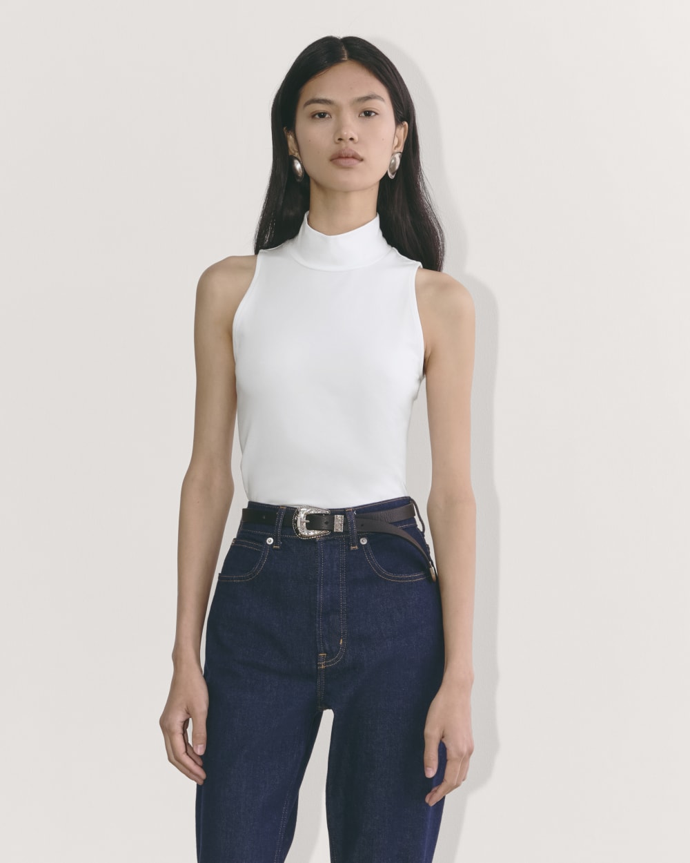 The Form Mock-Neck Tank in White — front view