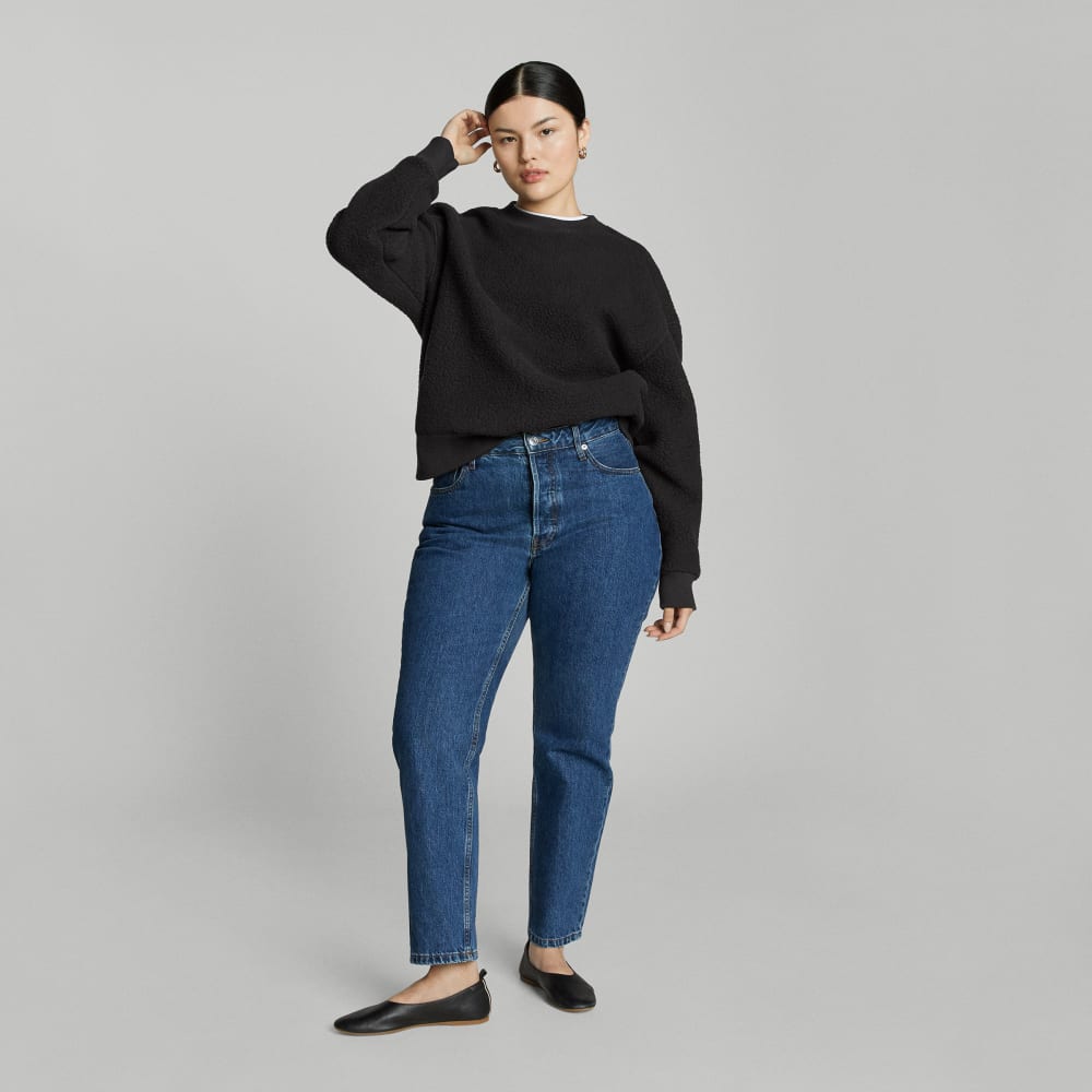 The ReNew Teddy Oversized Crew in Black — detail view