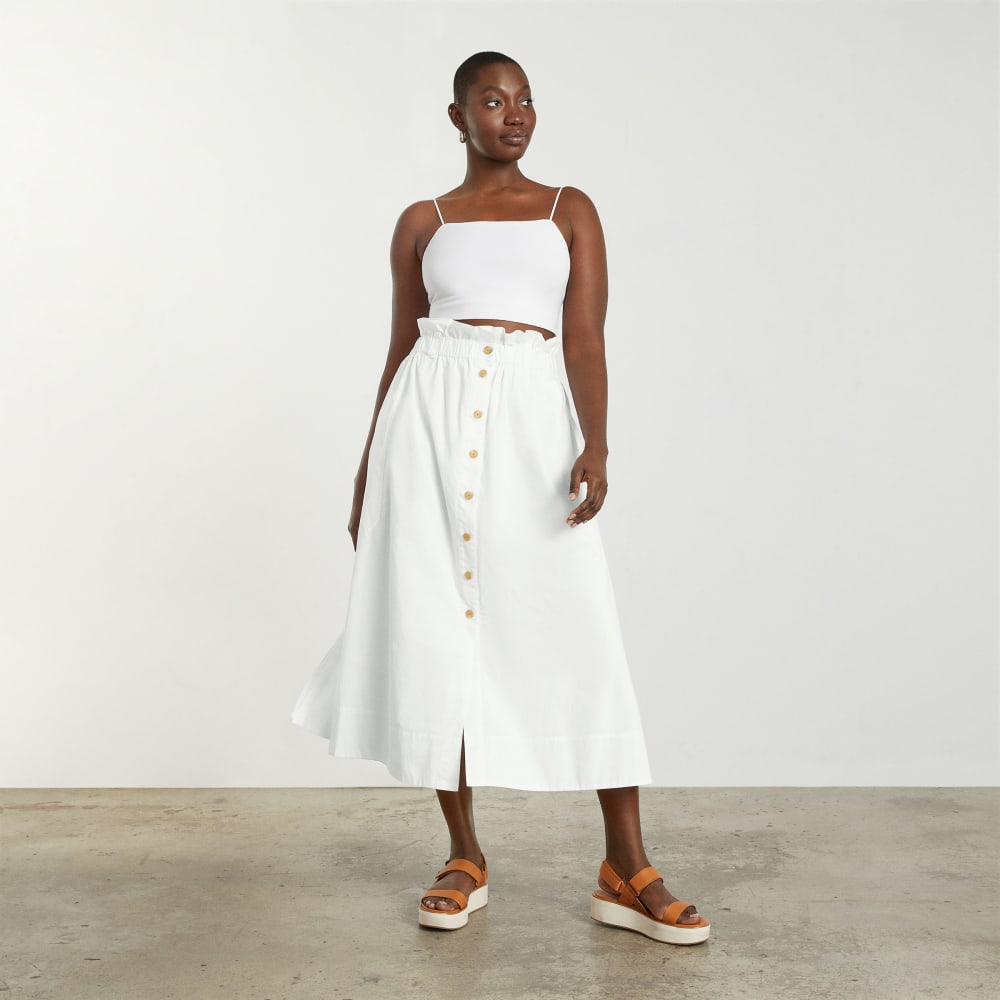 The Easy Button-Front Skirt in White — detail view