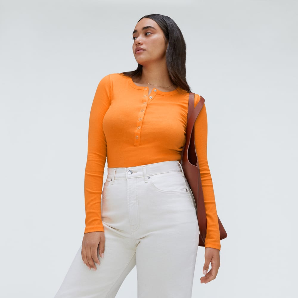 The Luxe Rib Henley in Turmeric — detail view