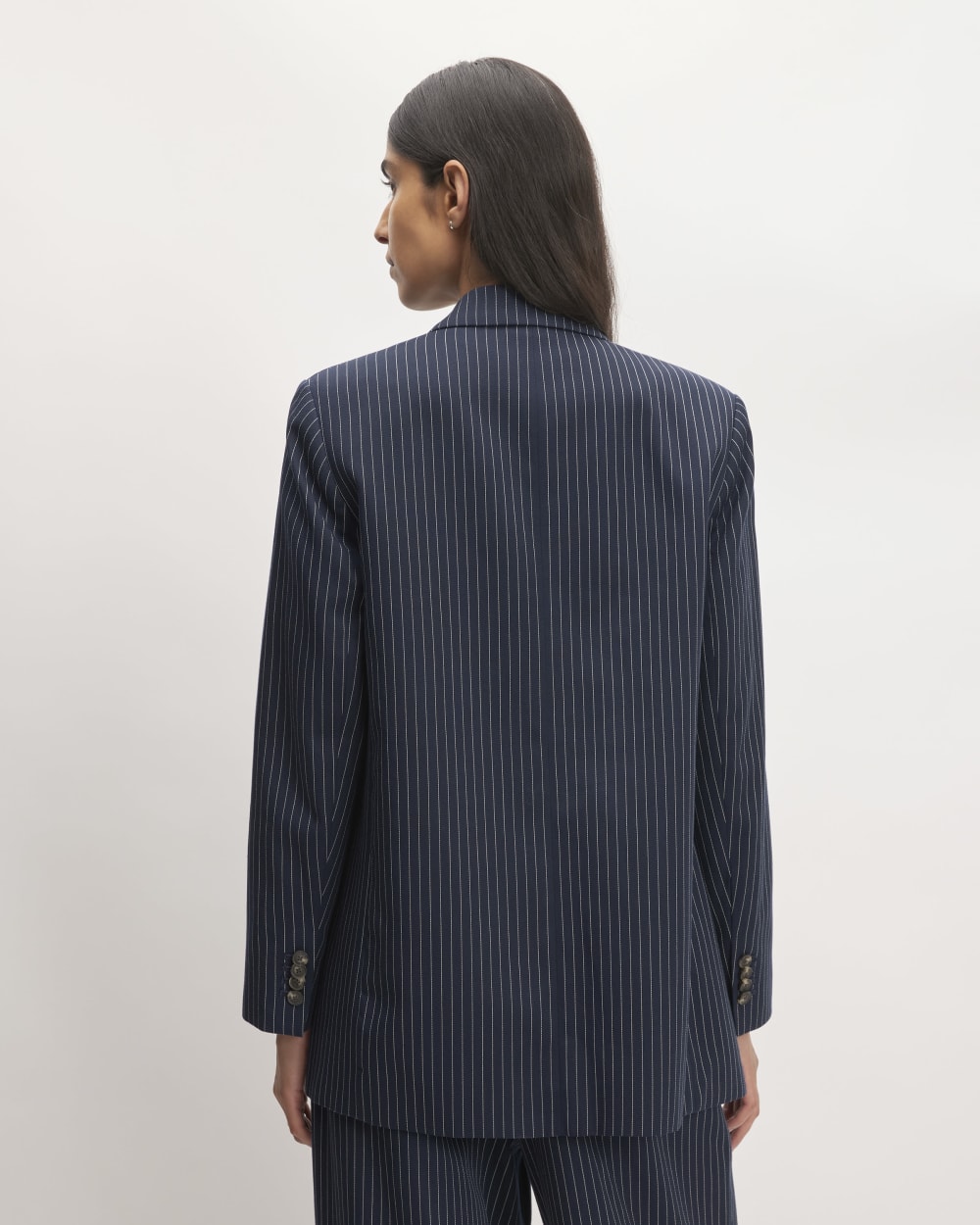 The Oversized Blazer in Buttersmooth in Navy / Bone — detail view