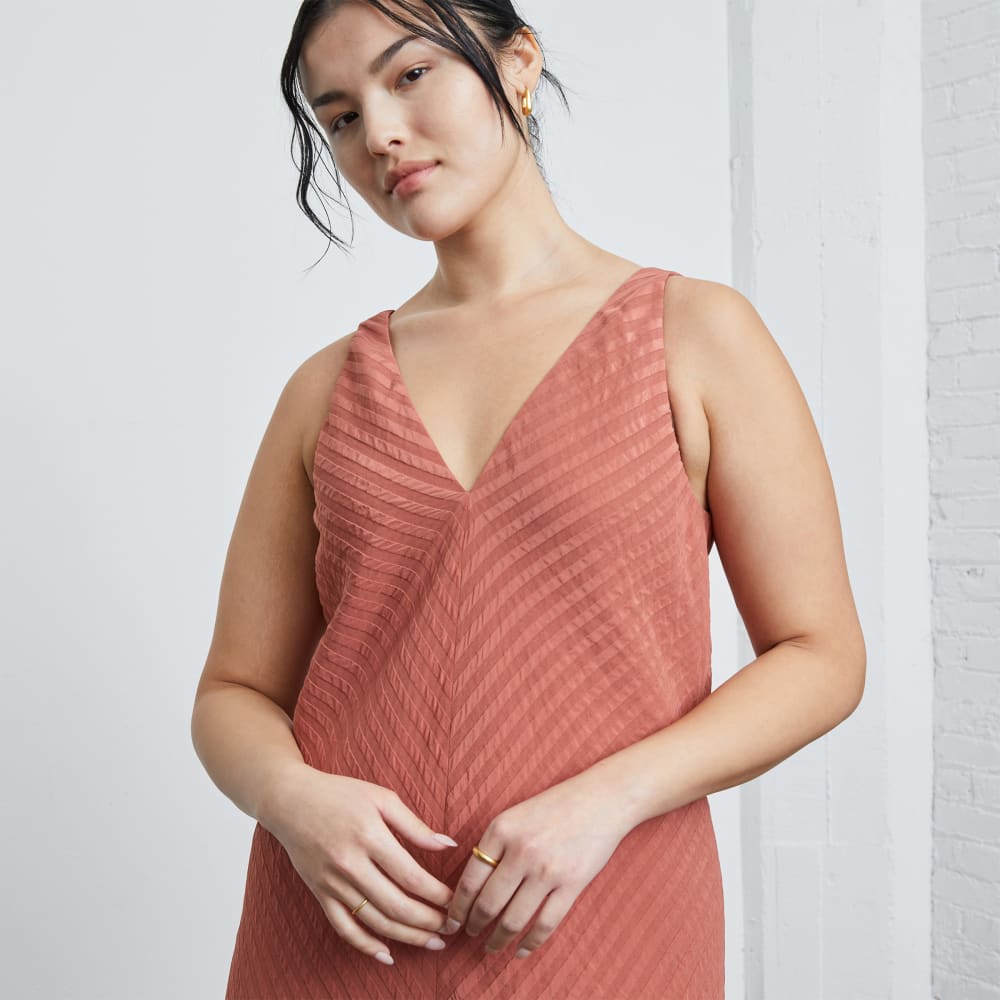 The City Stripe Midi Dress in Redwood — detail view