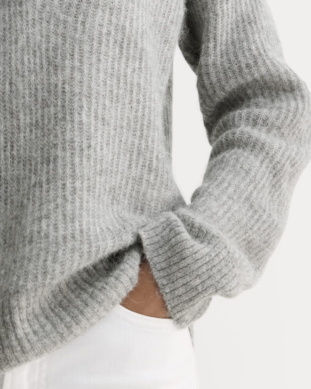The Oversized Polo in Alpaca in Heather Stone Grey — detail view
