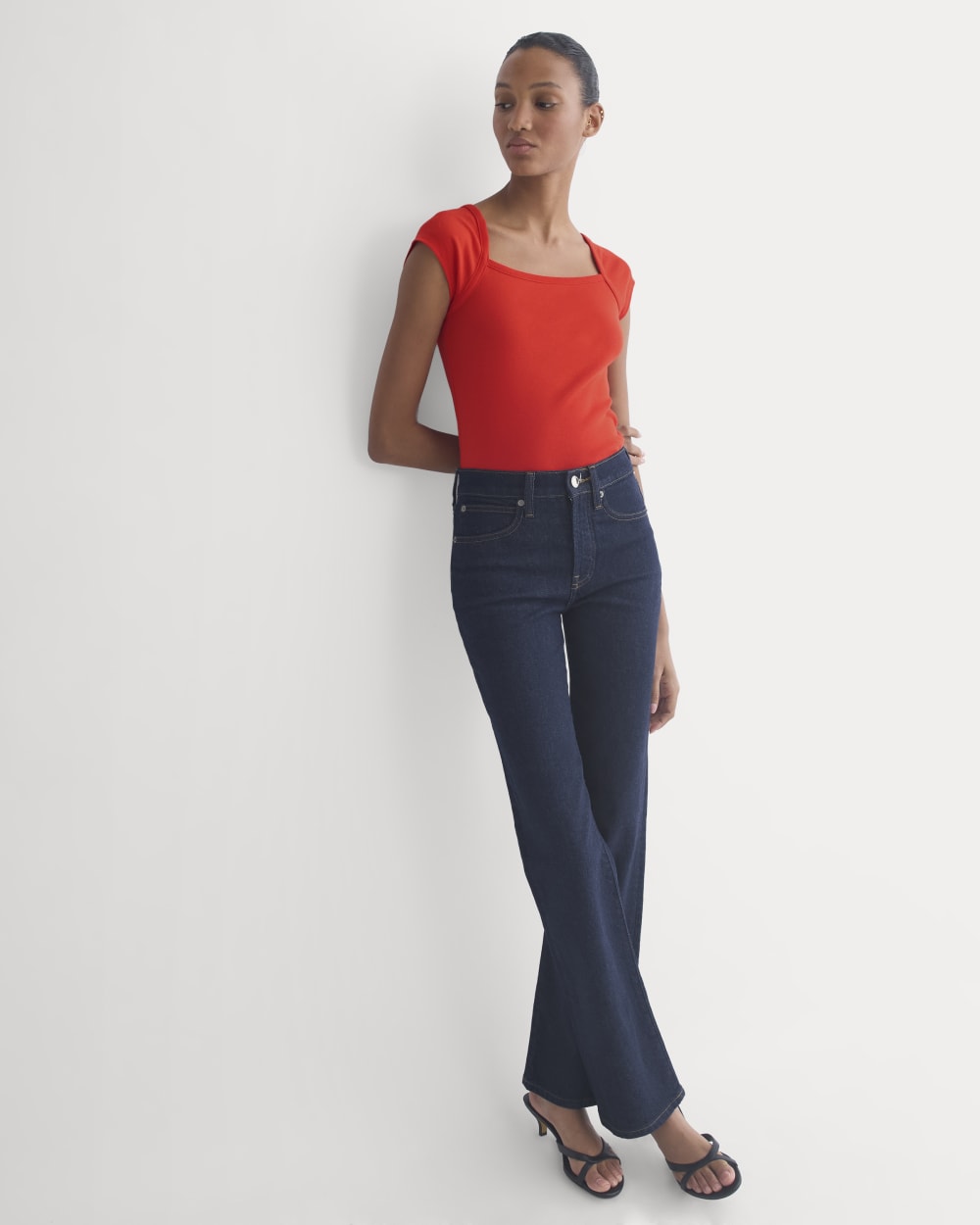 RetroSoft Cotton Square-Neck Tee in Fiery Red — detail view