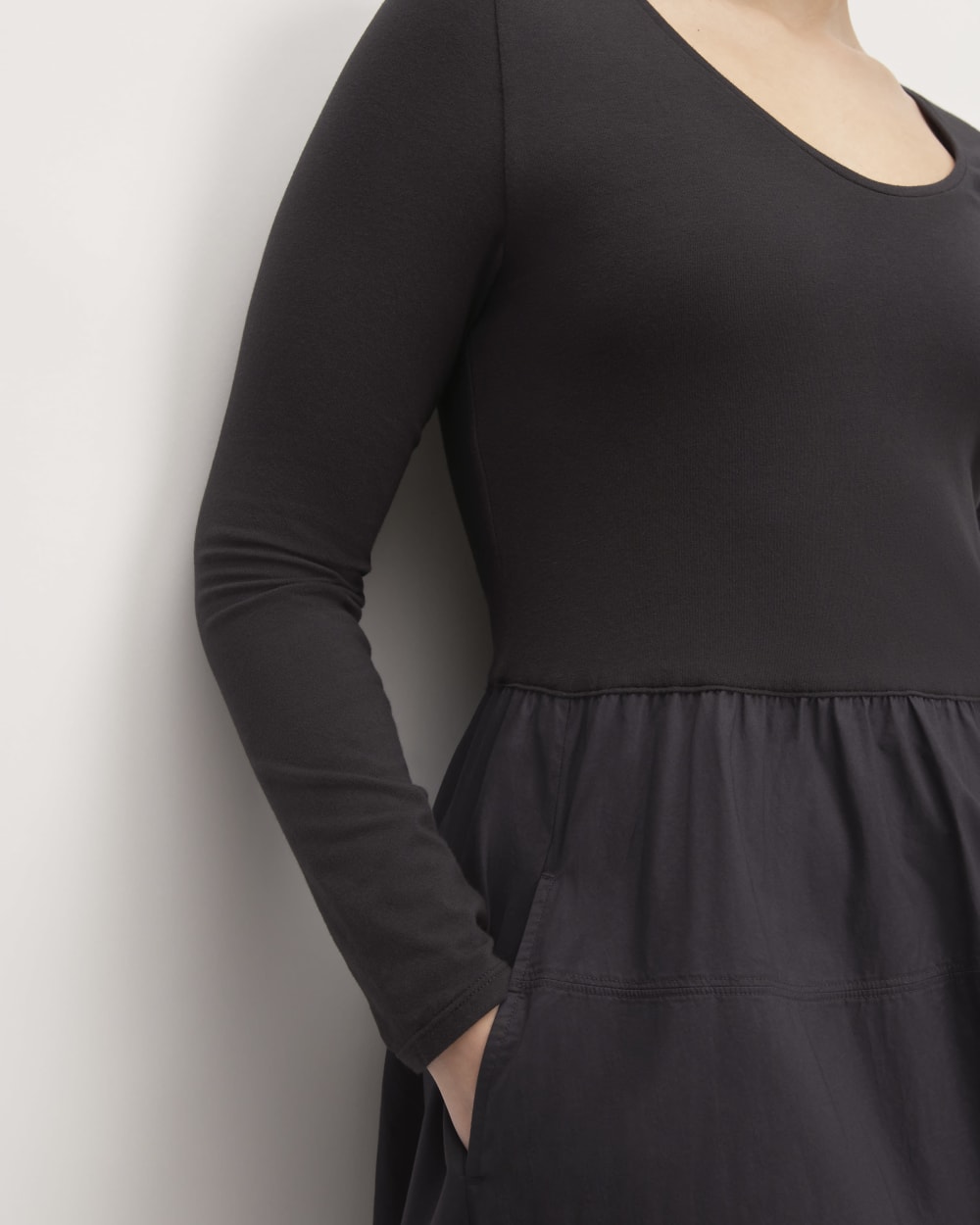 The Long-Sleeve Riviera Dress in Black — detail view
