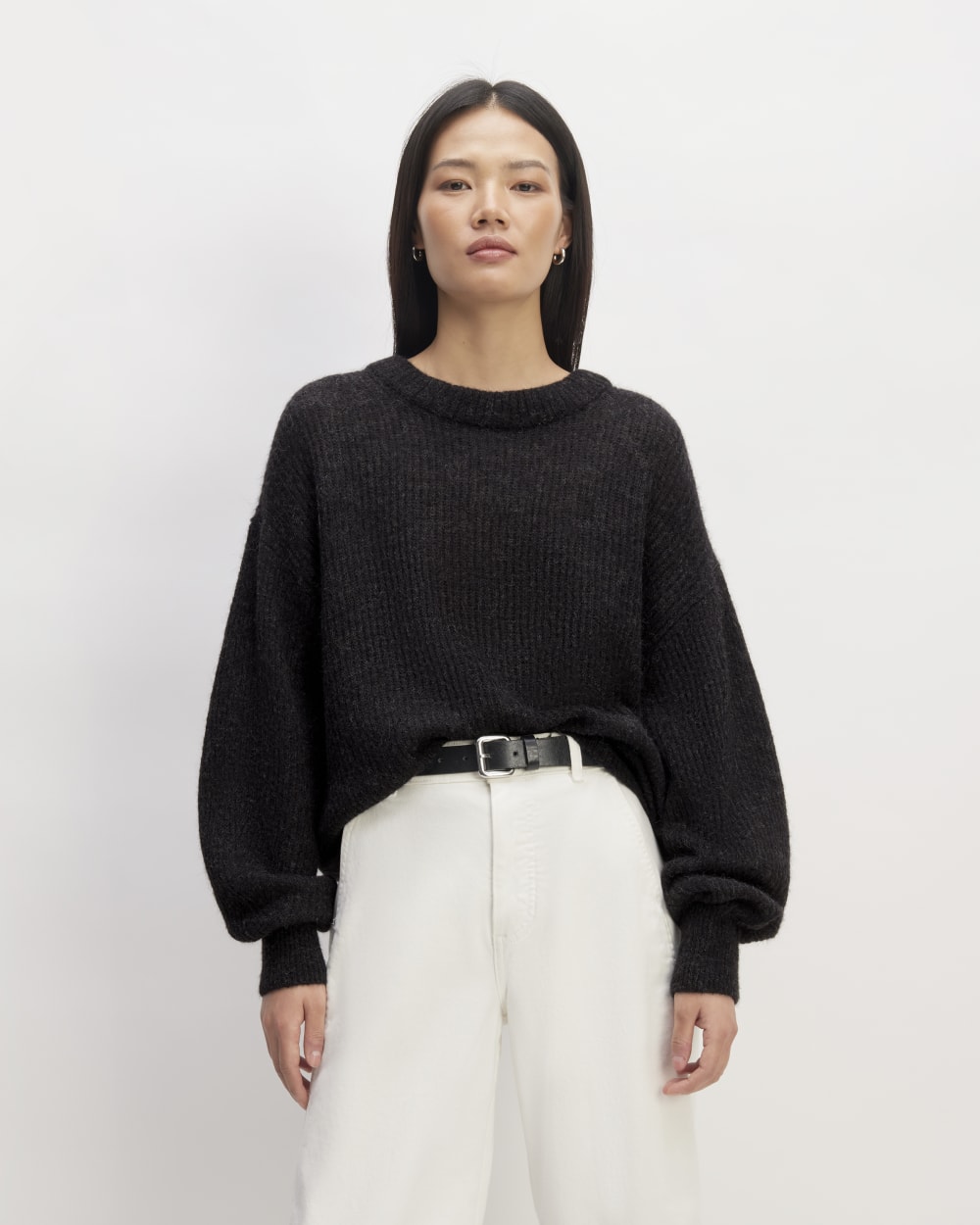 The Cocoon Crew in Alpaca in Heathered Black — front view