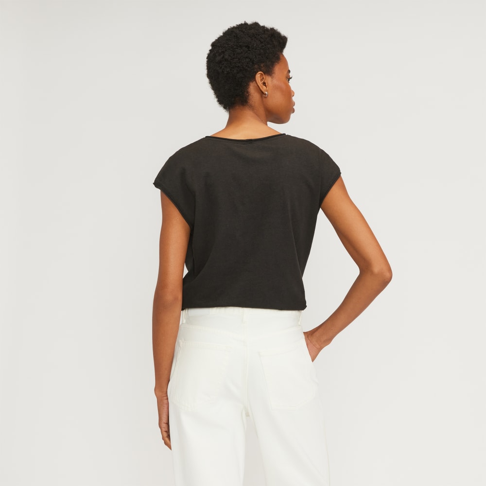 The Hemp Scoop-Neck Muscle Tee in Black — detail view