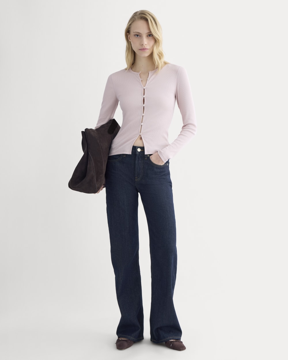 Luxe Rib Button-Up Top in Burnished Lilac — detail view