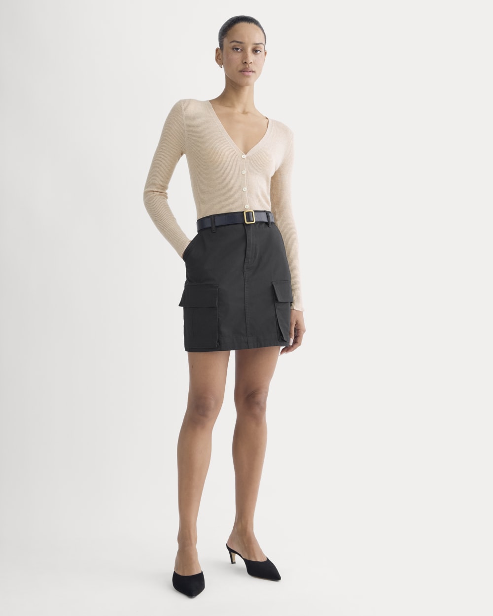 The Cardigan in Ultrasoft Merino in Pale Blush — detail view