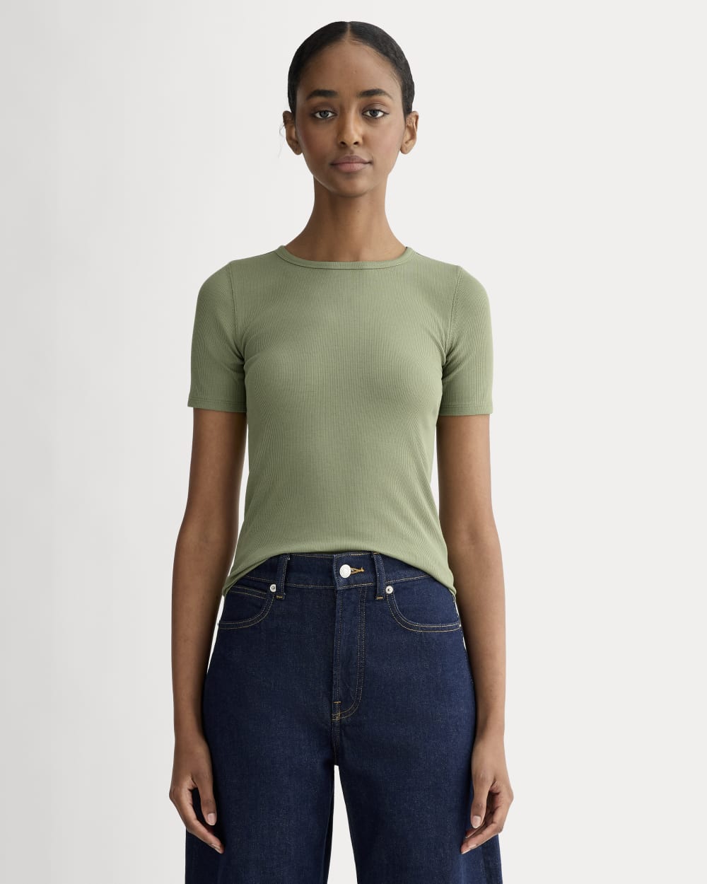 The Luxe Rib Crew in Sagebrush — front view