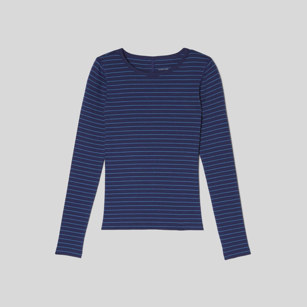 The Pima Micro-Rib Long-Sleeve Crew in Ocean Cavern / Horizon Blue — alternate view