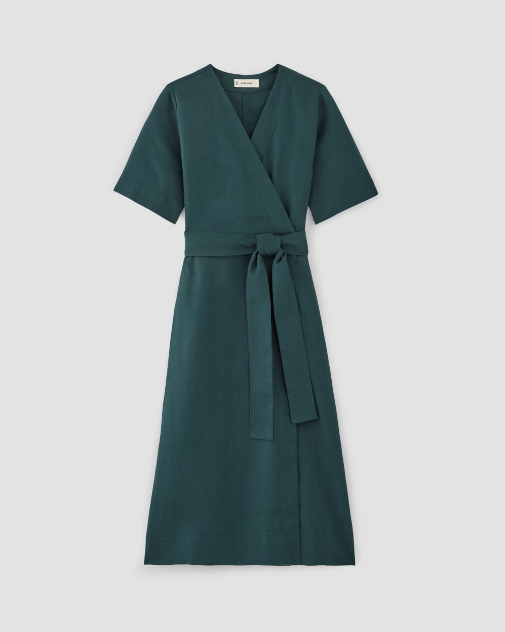 The Wrap Dress in Linen in Dark Sea — alternate view