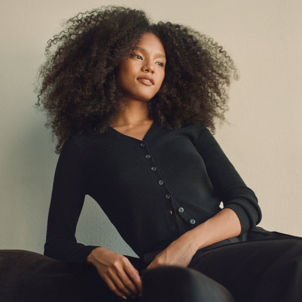 The Luxe Merino Cardigan in Black — front view