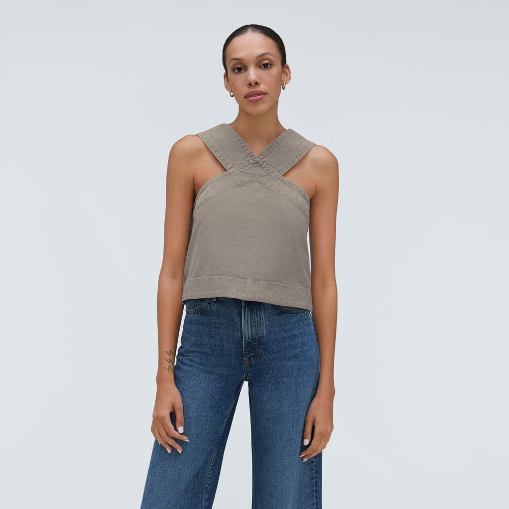 The Cross-Front Apron Top in Clay — alternate view