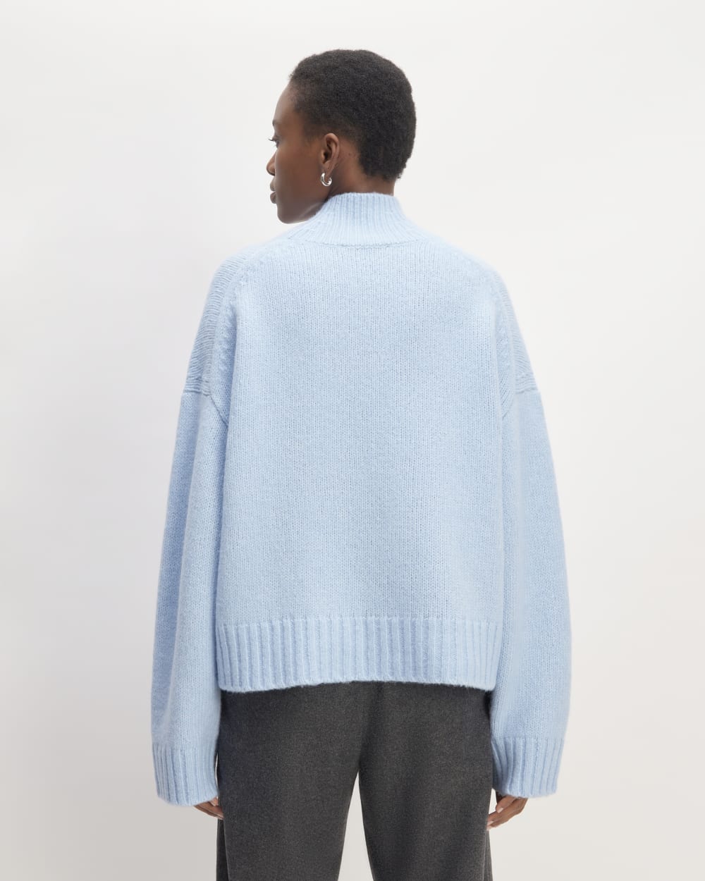 The Cloud Oversized Turtleneck in Chambray Blue — detail view