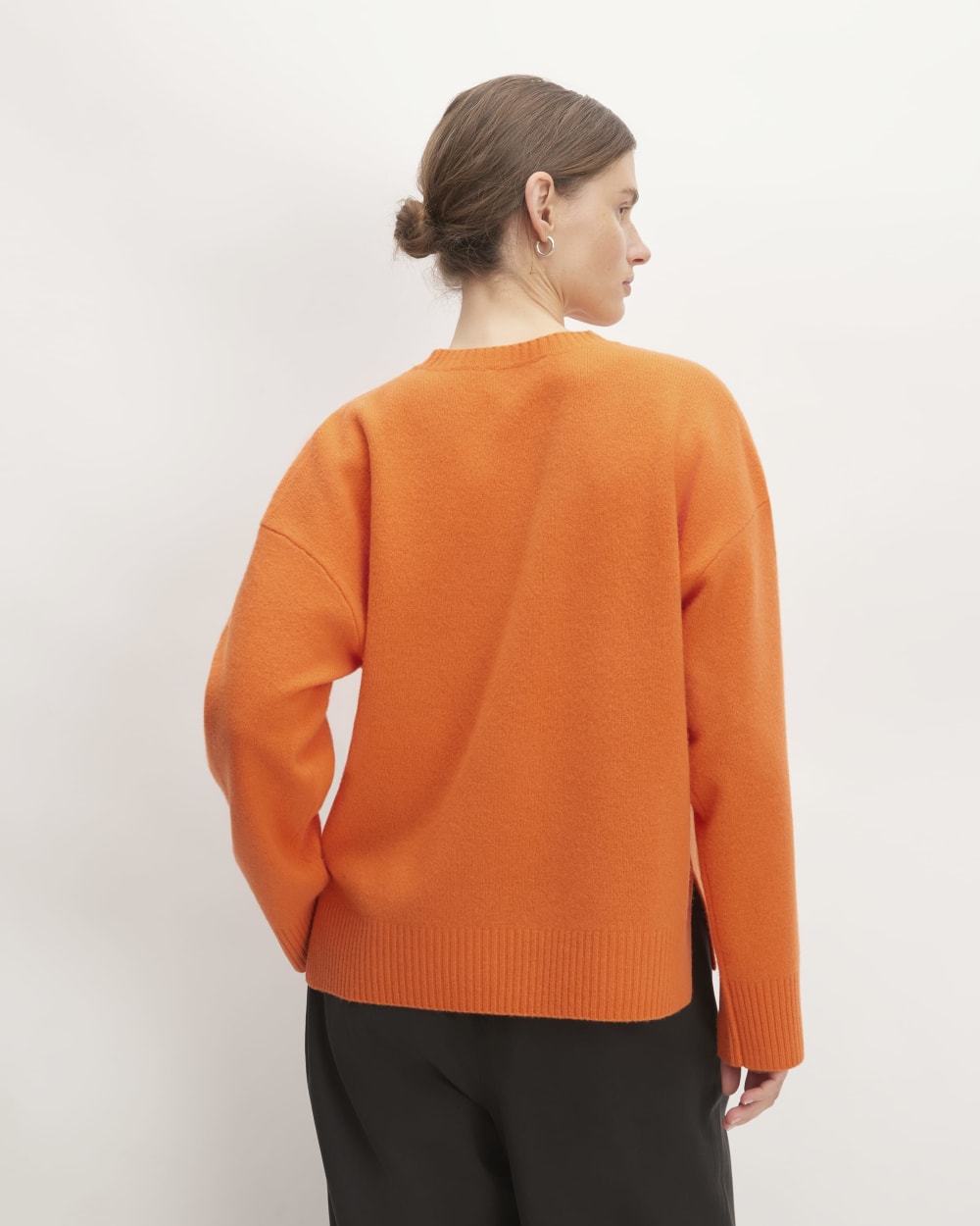 The Good Merino Wool Crewneck Sweater in Orange — detail view