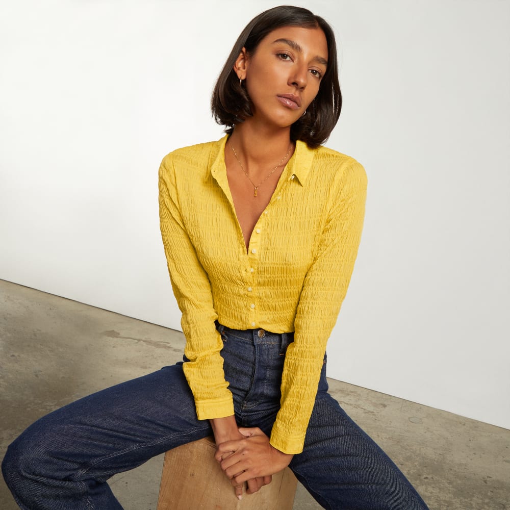 The Button Smock Top in Super Lemon — detail view