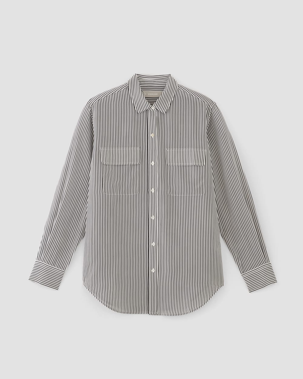 The Utility Shirt in Washable Silk in Black / White — alternate view