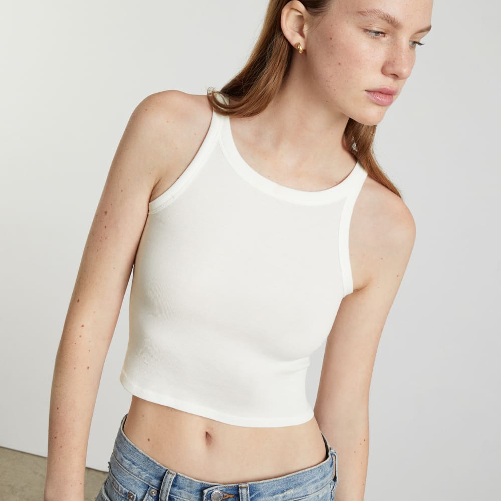 The Pima Micro-Rib Short Tank in White — detail view