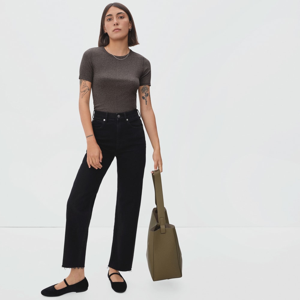 The Pima Micro-Rib Crew Tee in Heathered Fatigue — alternate view
