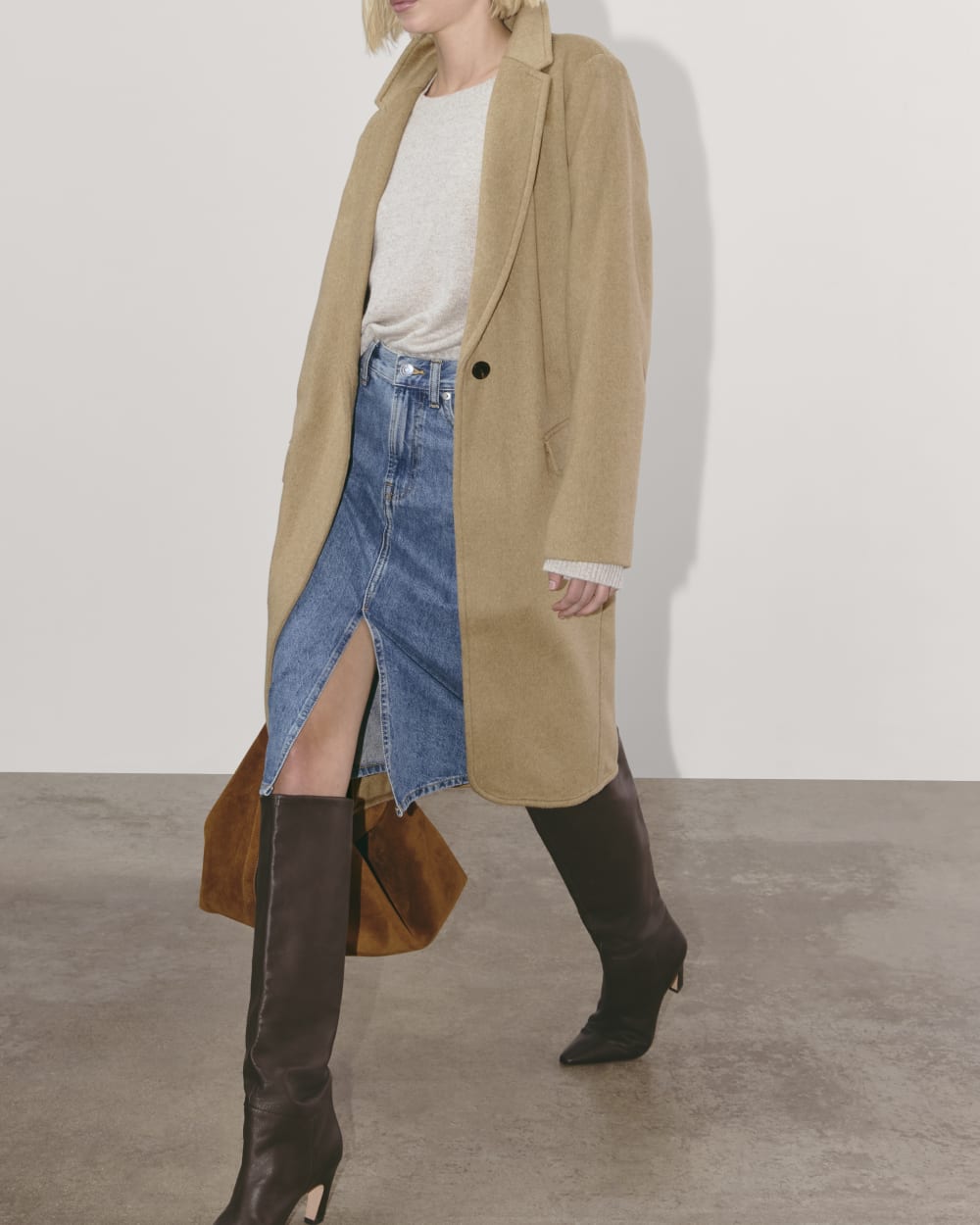The Topcoat in Wool in Dark Heathered Camel — detail view
