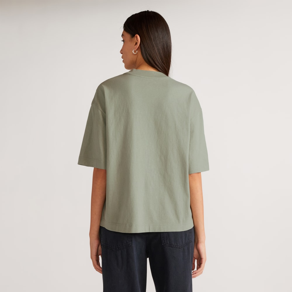 The Premium Weight Relaxed Tee in Seagrass — detail view