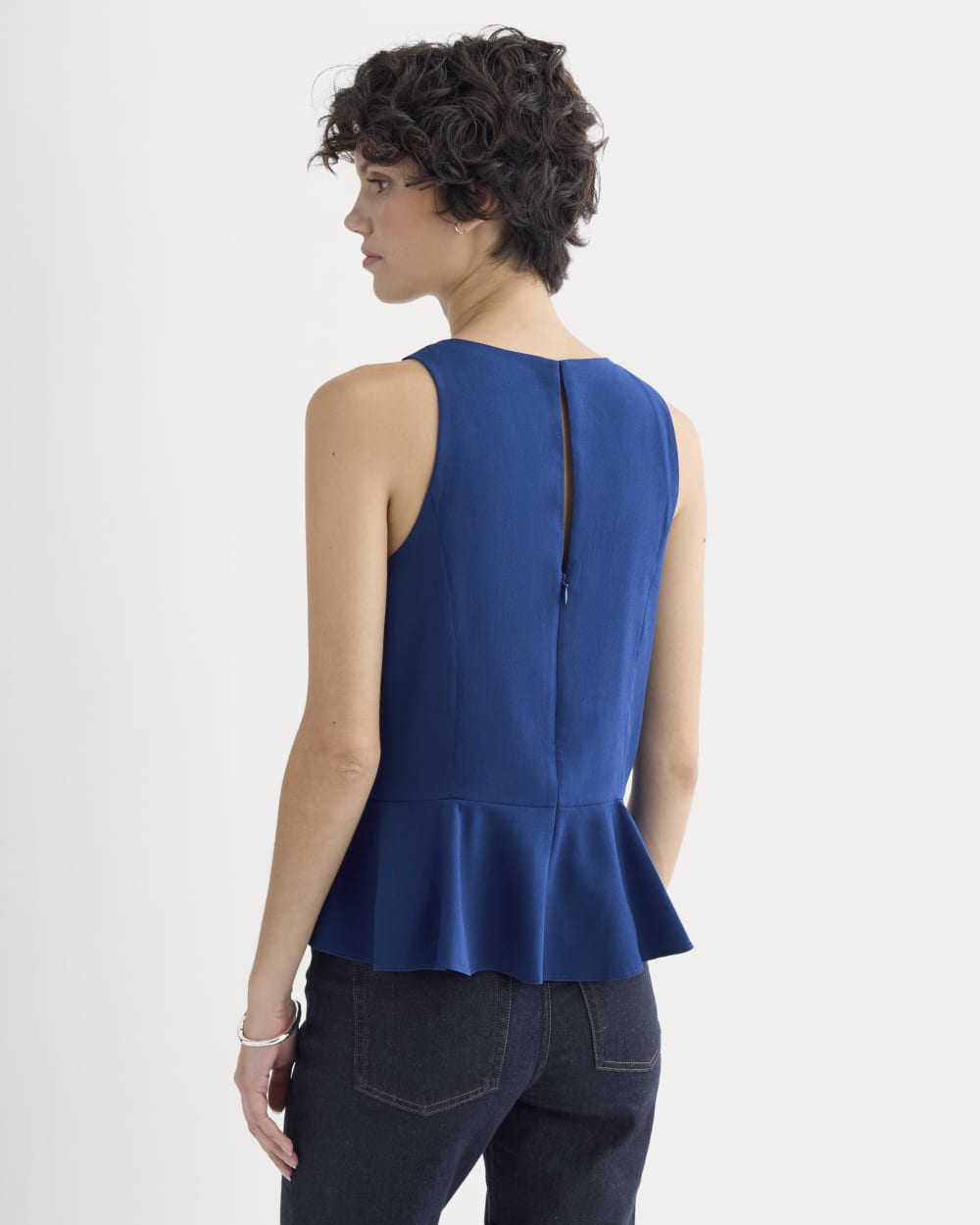 Sleeveless Peplum Top in Estate Blue — detail view