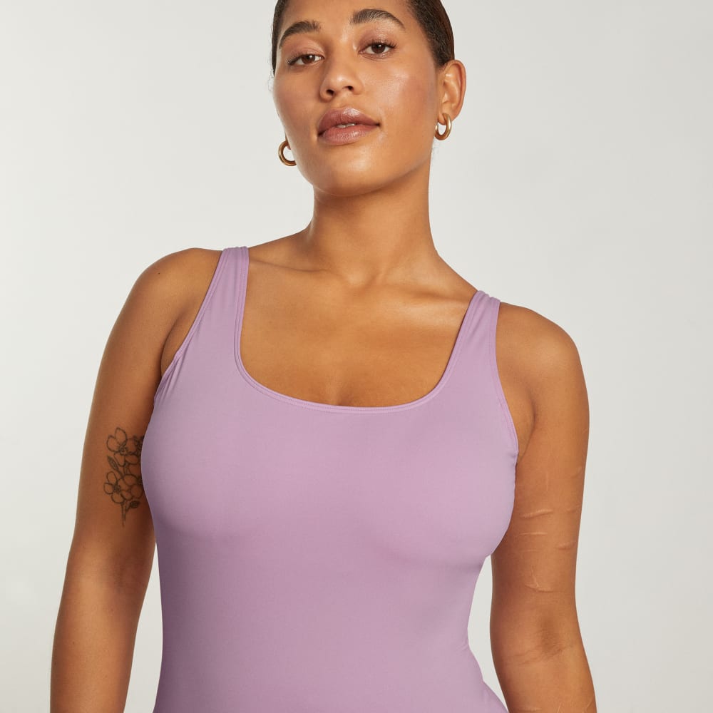 The Square-Neck One-Piece in Lilac — detail view