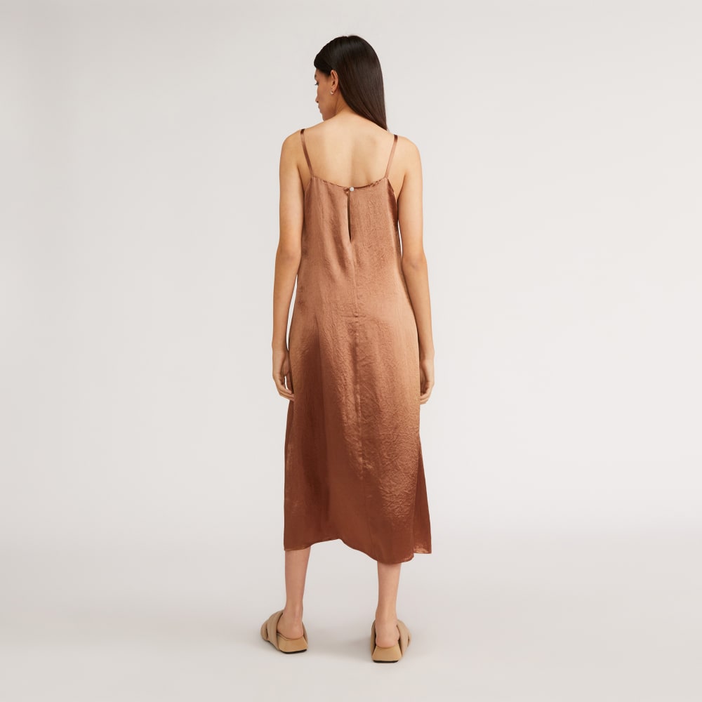 The Satin Square-Neck Slip Dress in Carob Brown — detail view