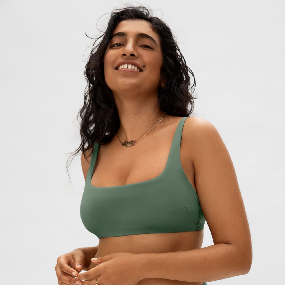 The Square-Neck Bikini Top in Herb — detail view