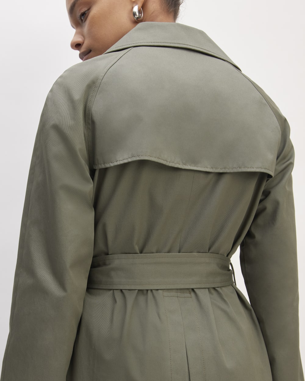 The Trench Coat in Pewter Green — detail view