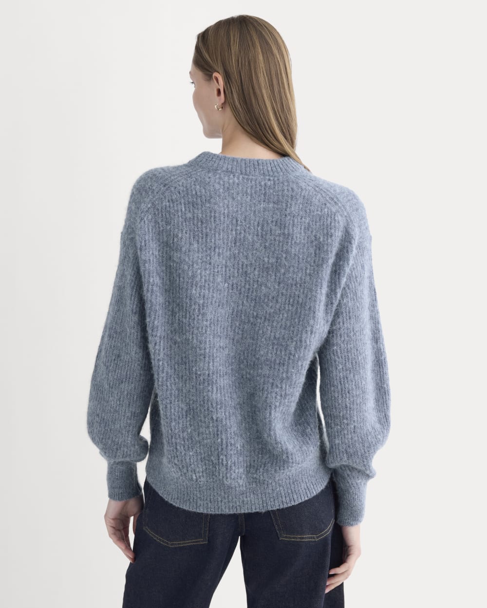 The Cocoon Crew in Alpaca in Heather Sage Blue — detail view